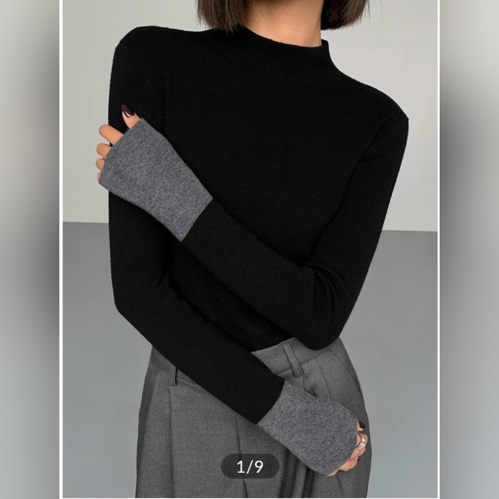 Commense Black and Gray Women's Turtleneck Sweater
